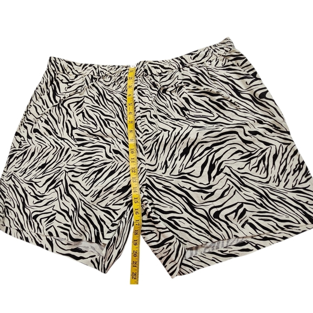 Cynthia Rowley Linen Drawstring Short In Cream And Brown Zebra Stripe Size 3X - Picture 8 of 9